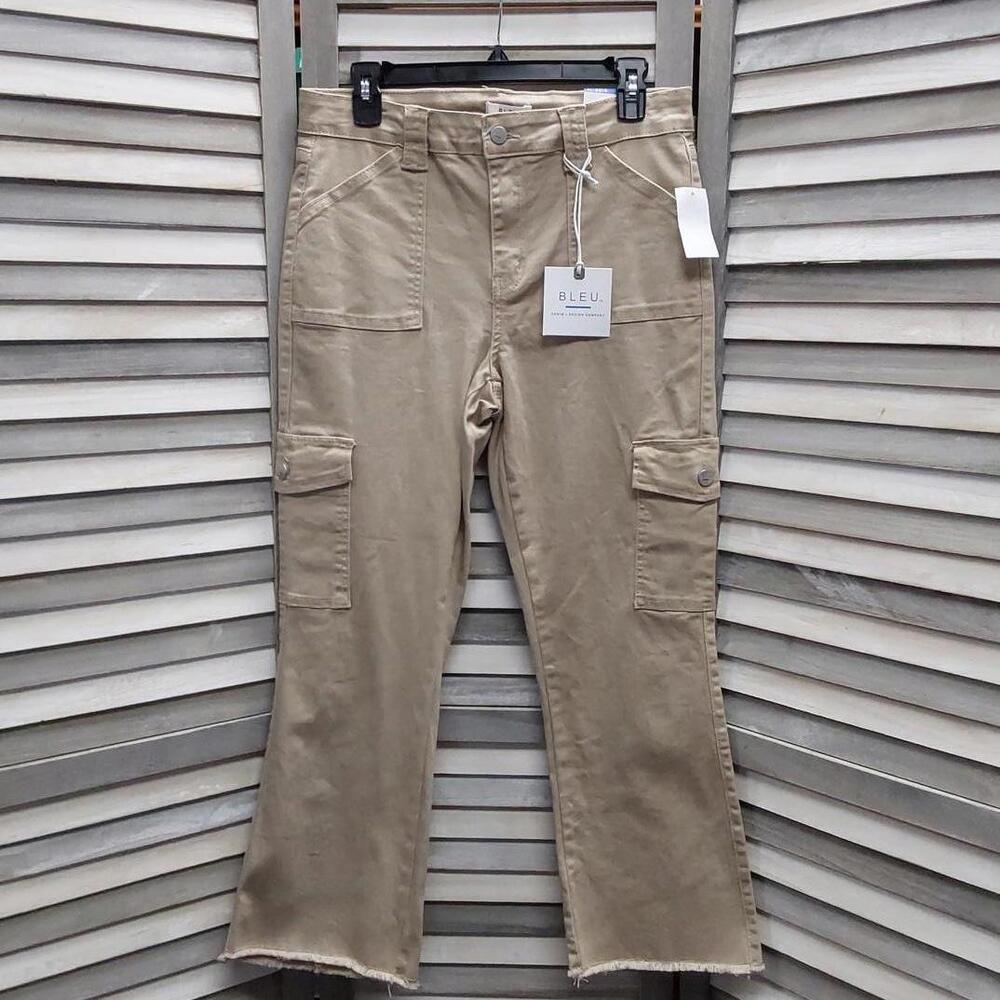 Women's Denim Flare Twill Pants with Cargo Pockets & Fray Hem | Bleu | 10